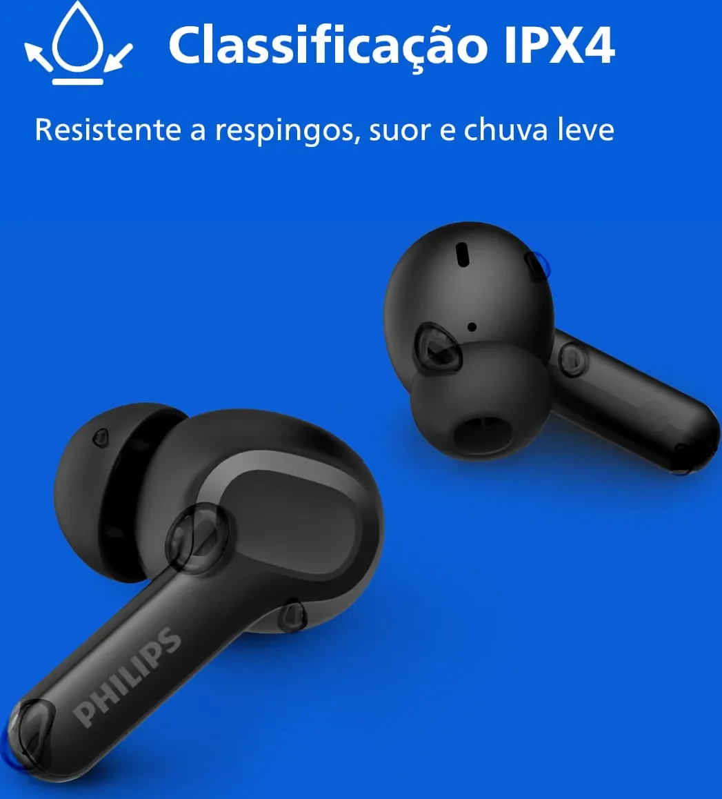 Detalhes do microfone e borrachas do fone Philips TAT1109BK